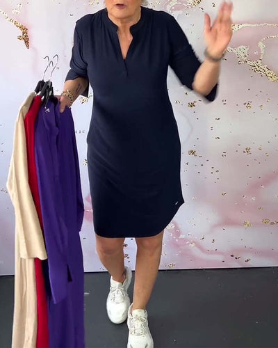 Katherine | Solid V-Neck Dress