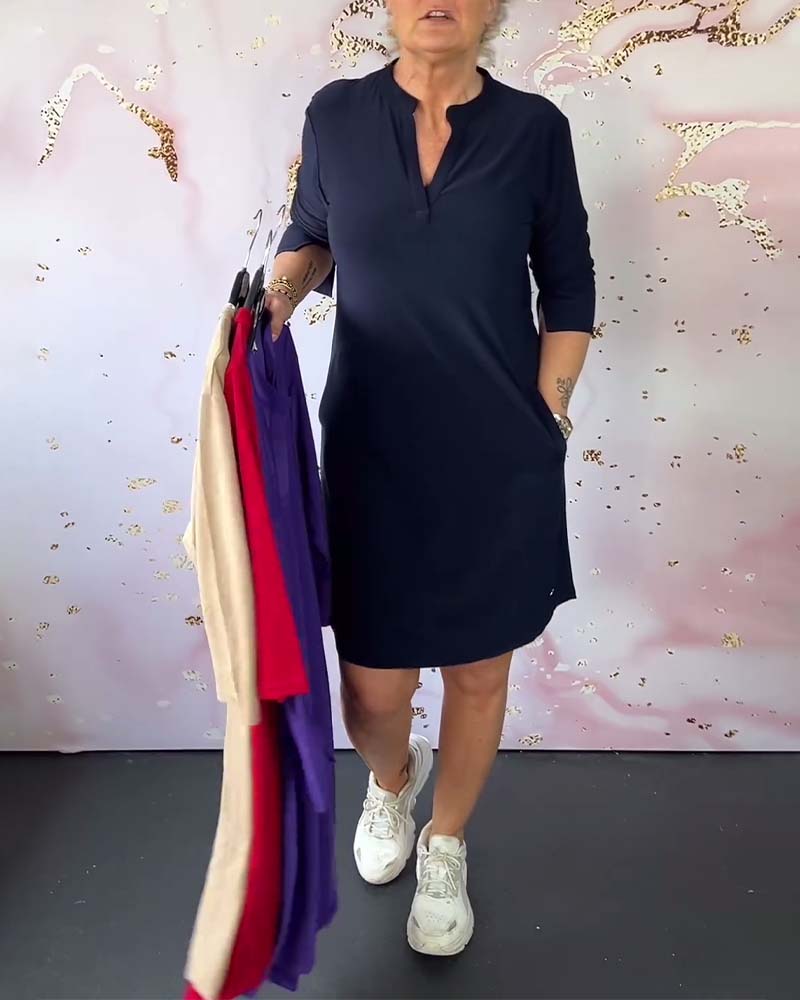 Katherine | Solid V-Neck Dress